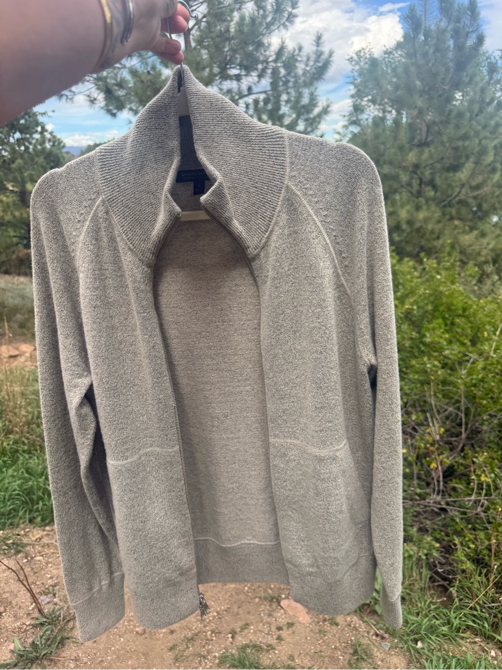 Banana Republic Men's Zip-Up Sweater - Light Taupe Heather- Italian Yarn